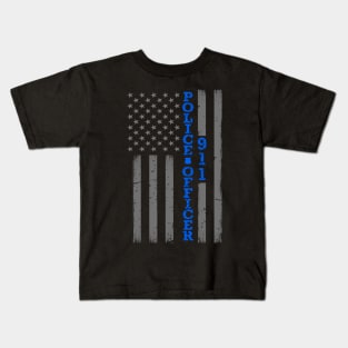 Police Officer Thin Blue Line Flag Kids T-Shirt